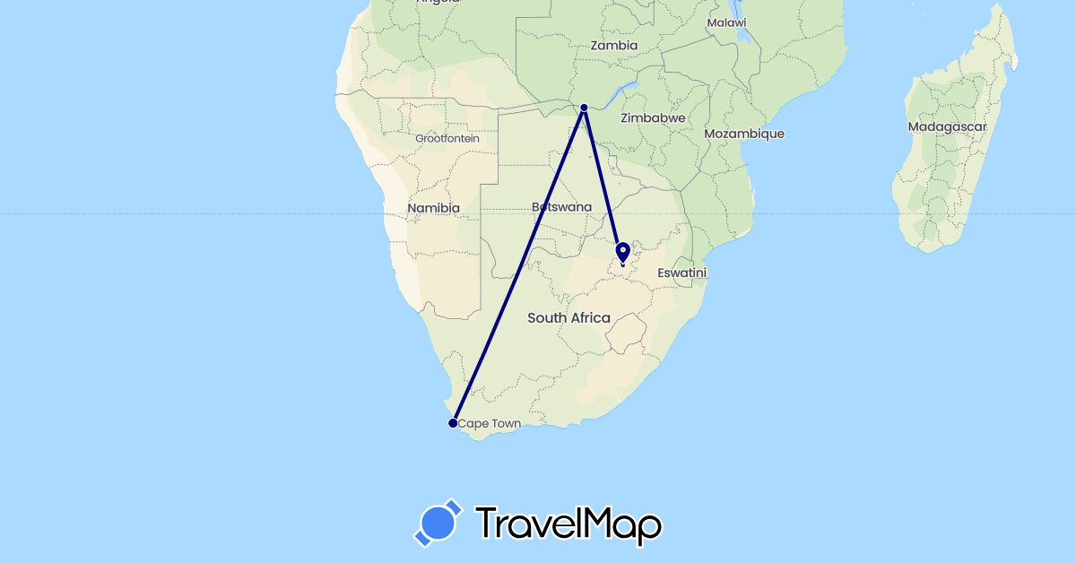 TravelMap itinerary: driving in South Africa, Zimbabwe (Africa)
